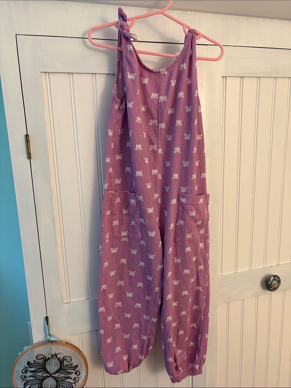 Old Navy Purple Butterfly Tie-Shoulder Pajama Jumpsuit size 5